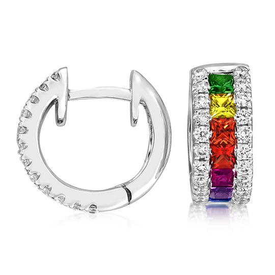 18ct White Gold Multi-Colour Sapphire & Diamond Earrings