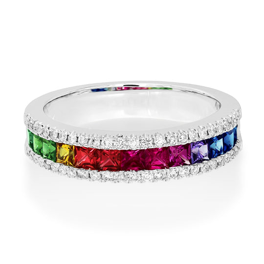 Rainbow Sapphire & Diamond Half-Eternity Ring — 18ct Gold & Platinum