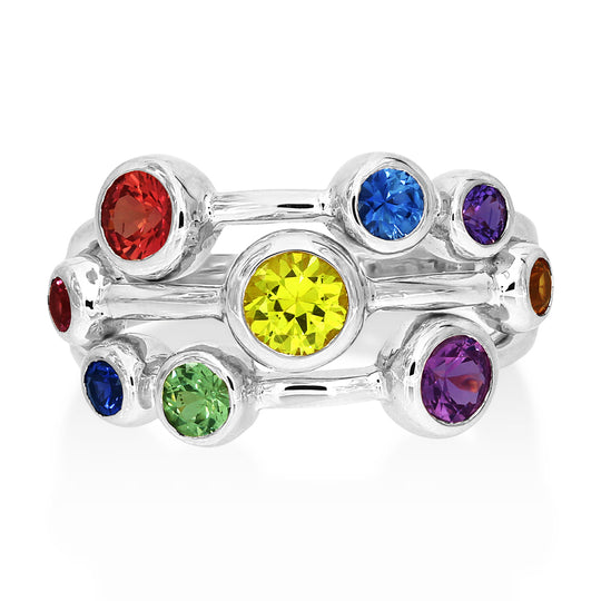 18ct White Gold Multi-Colour Sapphire Statement Ring