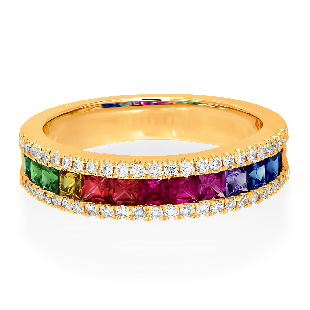 Rainbow Sapphire & Diamond Half-Eternity Ring — 18ct Gold & Platinum