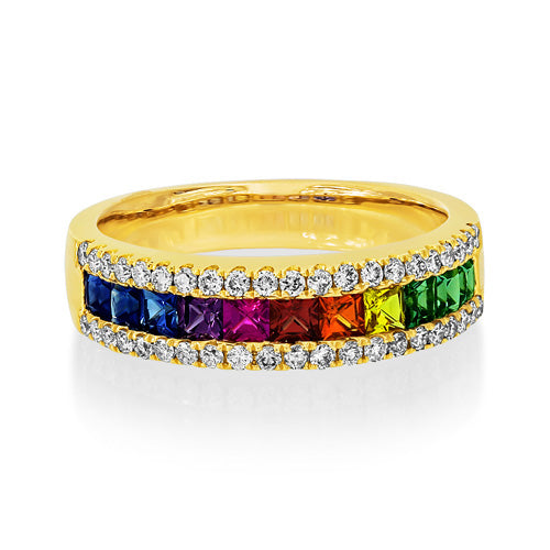 Rainbow Sapphire & Diamond Half-Eternity Ring — 18ct Gold & Platinum