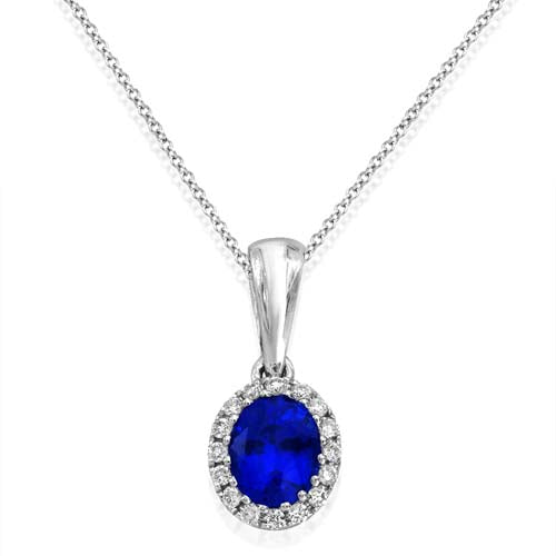 18ct White Gold Oval Sapphire & Diamond Pendant