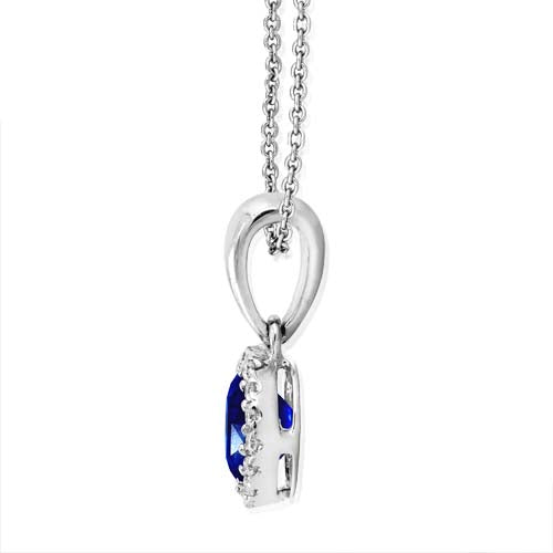 18ct White Gold Oval Sapphire & Diamond Pendant