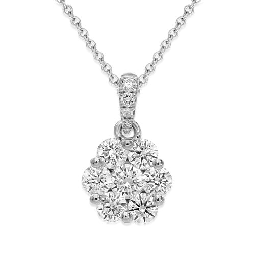 18ct White Gold Cluster Diamond Pendant
