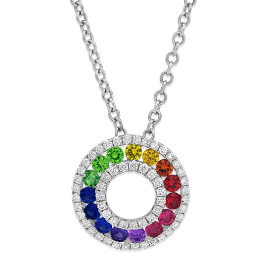 18ct White Gold Multi-Colour Sapphire & Diamond Pendant