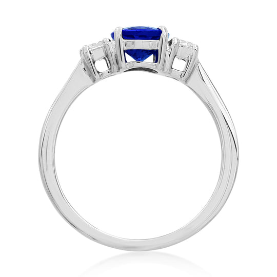 18ct White Gold Tanzanite & Diamond Three Stone Ring
