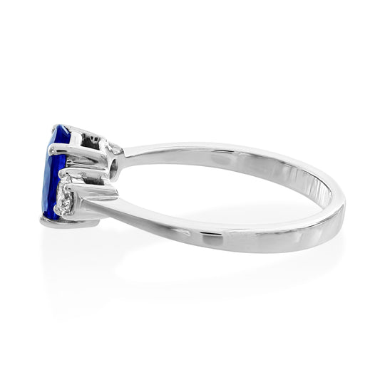 18ct White Gold Tanzanite & Diamond Three Stone Ring