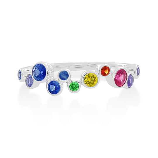 18ct White Gold Multi-Colour Sapphire Band Ring