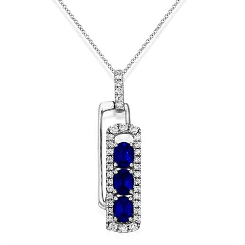 18ct White Gold Blue Sapphire & Diamond Pendant