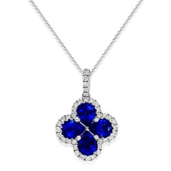 18ct White Gold Four-Leaf Clover Sapphire & Diamond Pendant