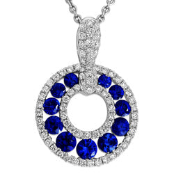 18ct White Gold Round Sapphire & Diamond Circle Pendant