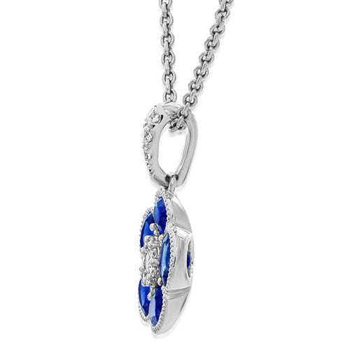18ct White Gold Floral Sapphire & Diamond Pendant Necklace