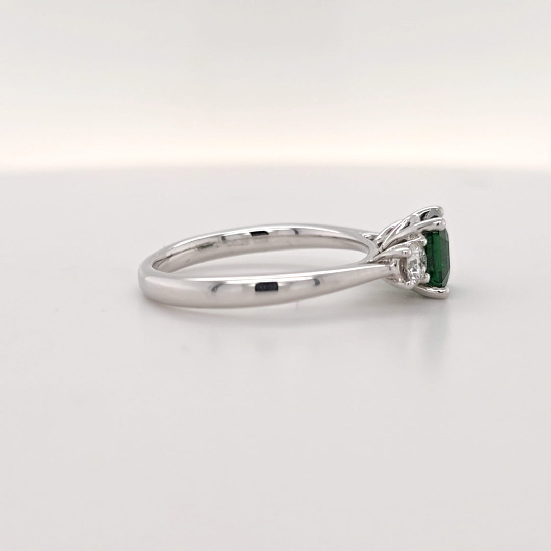 18ct White Gold Tsavorite & Diamond Three Stone Ring