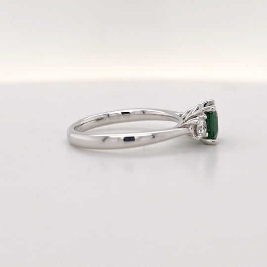 18ct White Gold Tsavorite & Diamond Three Stone Ring