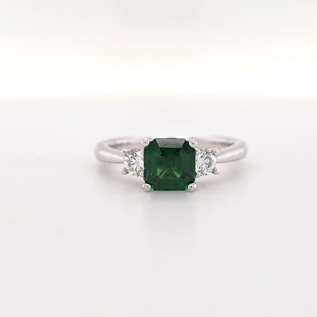 18ct White Gold Tsavorite & Diamond Three Stone Ring
