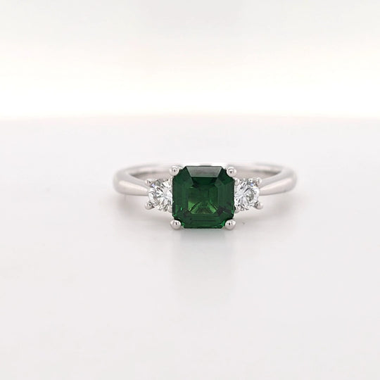 18ct White Gold Tsavorite & Diamond Three Stone Ring
