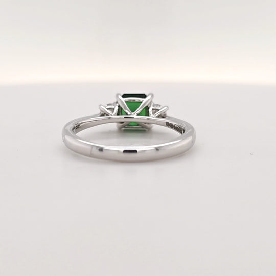 18ct White Gold Tsavorite & Diamond Three Stone Ring