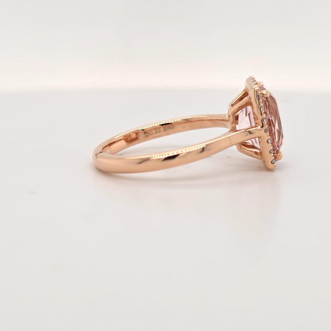 18ct Rose Gold Morganite & Diamond Halo Ring