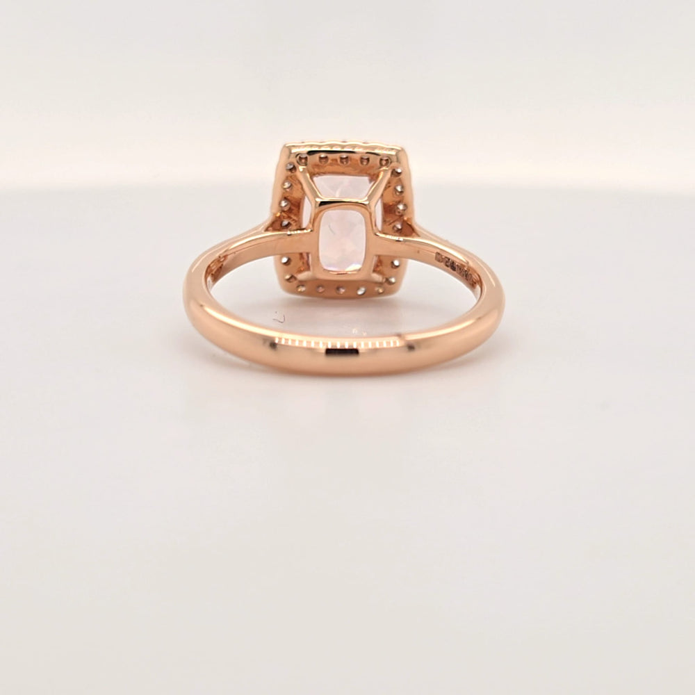 18ct Rose Gold Morganite & Diamond Halo Ring
