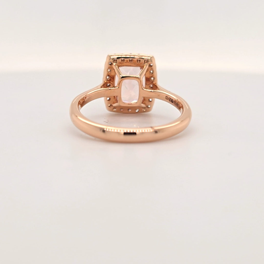 18ct Rose Gold Morganite & Diamond Halo Ring