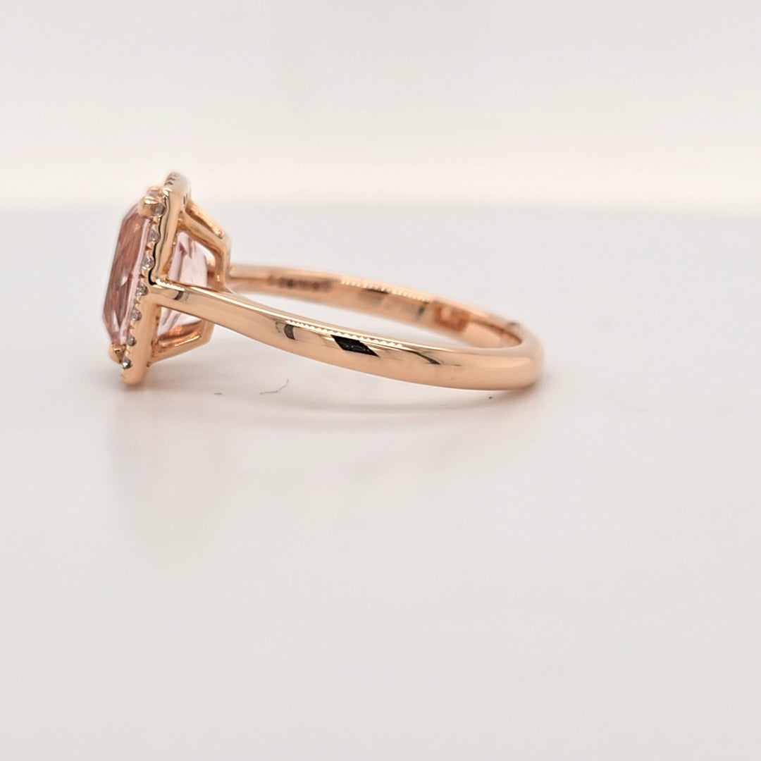 18ct Rose Gold Morganite & Diamond Halo Ring