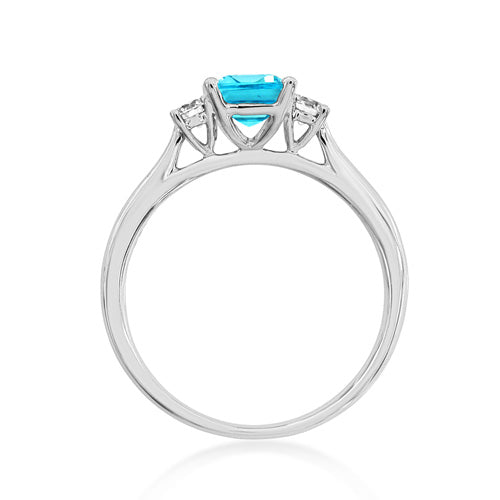 18ct White Gold Octagon Aquamarine & Diamond Trilogy Ring