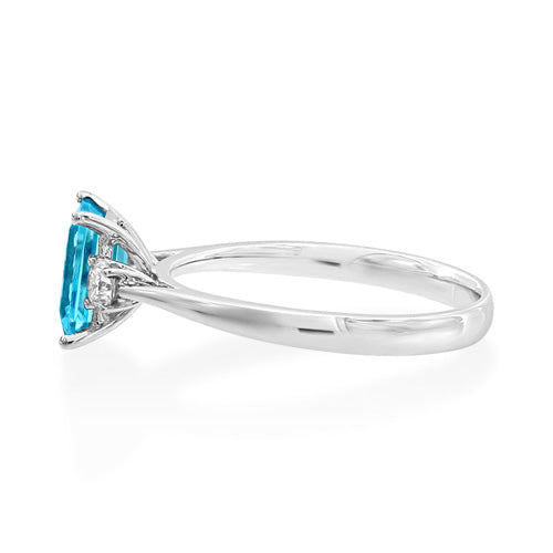 18ct White Gold Octagon Aquamarine & Diamond Trilogy Ring